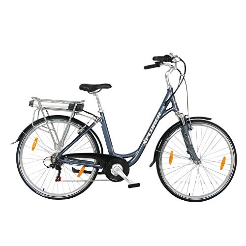 Electric Bike : Xplorer Silver Line Lady, 28 inch Electric Bicycle, E-Bike with Motor BAFANG 250W, Battery 36V 13AH, 18 inch Alloy Frame, Gear Shift SHIMANO TOURNEY 6 Spd