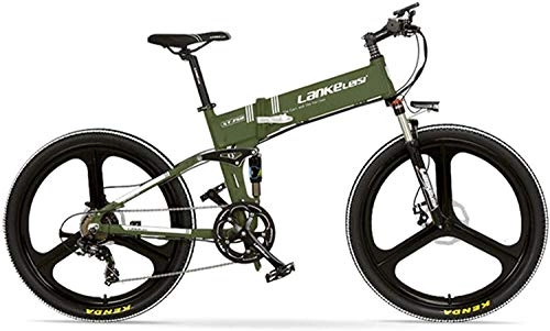 Electric Bike : XT750-E 26 Inch Folding Electric Bike, Front & Rear Disc Brake, 48V 400W Motor, Long Endurance, with LCD Display, Pedal Assist Bicycle (Color : Green, Size : 10.4Ah)
