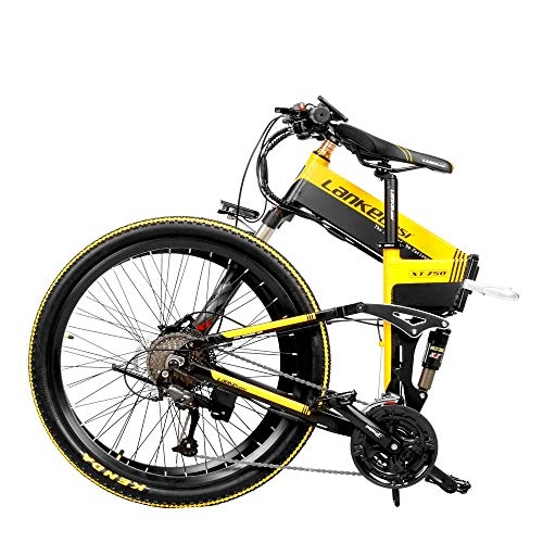Electric Bike : XTD Upgrade 48V 500w Electric Mountain Bicycle, 26 Inch Fat Tire E-BikeTop Speed 40 Km / h Cruiser Mens Sports Bike Full Suspension Adult MTB Dirtbikeyellow A