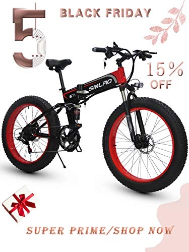 Electric Bike : XXCY 1000W ebike Fat Tire Electric Bike Folding Mountain Bike 26' Full Suspension 48V12.8AH 21 Speeds Pedal Assist (red)