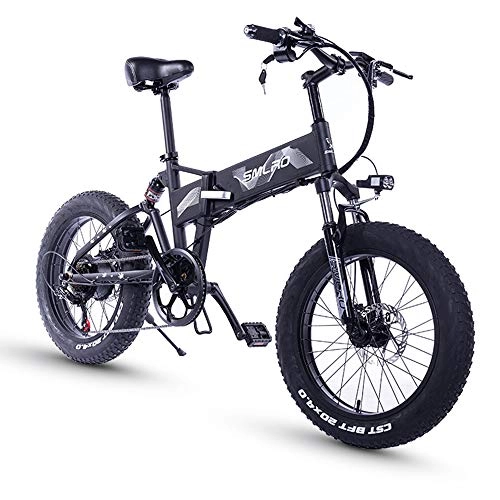 Electric Bike : XXCY 20 Inch Fat Tire, 36v 500w Motor, Foldable Bicycle, Electric Bike, Mobile Lithium Battery Shimano 7 Speed Hydraulic Disc Brake (black)