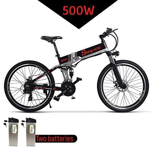Electric Bike : XXCY 500w / 350w Electric Mountain Bike 12.8ah ebike Folding mtb Bicycle Shimano 21speeds Two batteries (black02)