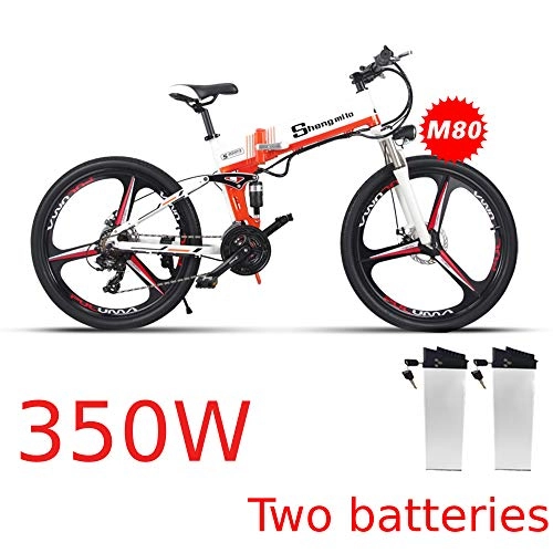 Electric Bike : XXCY 500w / 350w Electric Mountain Bike 12.8ah ebike Folding mtb Bicycle Shimano 21speeds Two batteries (orange01)