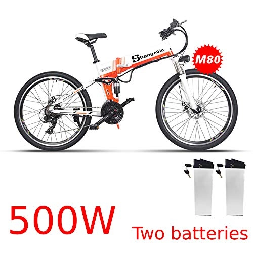 Electric Bike : XXCY 500w / 350w Electric Mountain Bike 12.8ah ebike Folding mtb Bicycle Shimano 21speeds Two batteries (orange02)