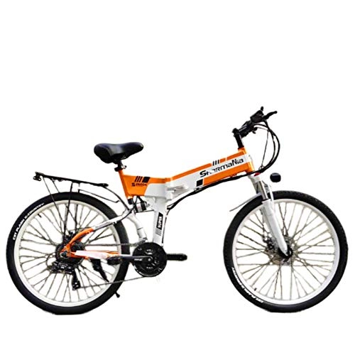 Electric Bike : XXCY 500w / 350w Electric Mountain Bike 12.8ah ebike Folding mtb Bicycle Shimano 21Speeds Two Batteries (orange500W)