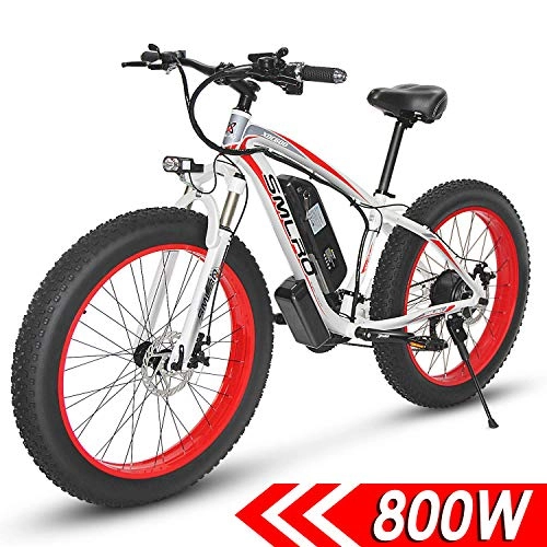 Electric Bike : XXCY 800W 15Ah Electric Mountain Bicycle, 21 Speed, Disc Brake, Snow Ebike (red)
