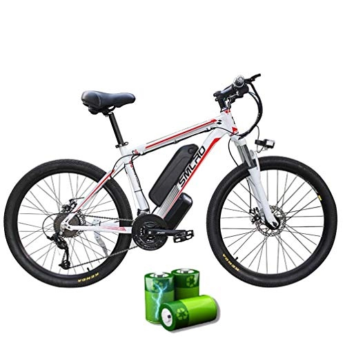 Electric Bike : XXCY C6 Electric Mountain Bike, 1000W 26'' Electric Bicycle with Removable 48V 15AH Lithium-Ion Battery Shimano 27 Speed Gear (White red)