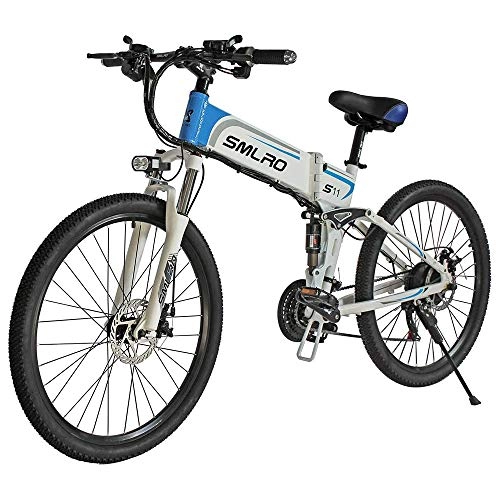 Electric Bike : XXCY Electric Mountain Bike, 26-inch Folding Electric Bicycle With Ultra-lightweight Magnesium Alloy Spokes Wheel, Shimano 21-speed Gear, Advanced Full Suspension