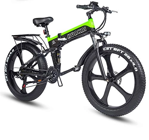 Electric Bike : XXCY Fat Tire Ebike, 1000W 48V 10.4ah Electric Mountain Bike 26 inch Folding Integrated Tire E-Bike City Mountain Snow Bicycle Booster (Green)