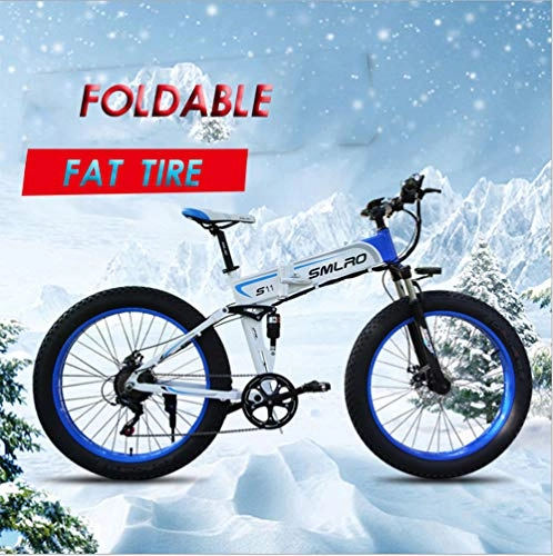 Electric Bike : XXCY Foldable Bicycle, Electric Bike, 26 Inch Fat Tire, 48v 1000w Motor, Mobile Lithium Battery (blue)