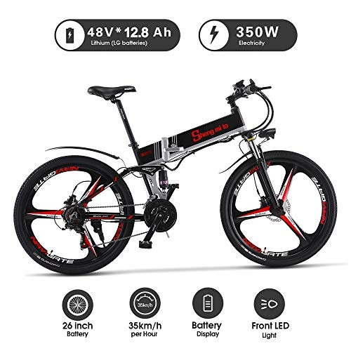 Electric Bike : XXCY M80 26' e-bike MTB 48V 350W Men Folding Ebike 21 Speeds Mountain&Road Bicycle with 26inch Tire, Disc Brake and Full Suspension Fork (black)