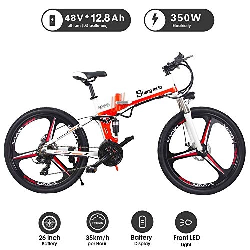 Electric Bike : XXCY M80 26' e-bike MTB 48V 350W Men Folding Ebike 21 Speeds Mountain&Road Bicycle with 26inch Tire, Disc Brake and Full Suspension Fork (orange)