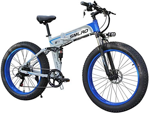 Electric Bike : XXCY X26 1000w Electric Hybrid Bike 26 inch Fat Bike 48V 12.8ah Snowmobile Folding Ebike (S11 blue)