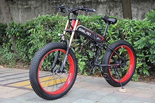 Electric Bike : XXCY X26 1000w Electric Hybrid Bike 26 inch Fat Bike 48V 12.8ah Snowmobile Folding Ebike (S11 red)