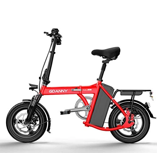Electric Bike : XXZQQ Electric Bicycle, Brushless Geared Motor with Waterproof Large Capacity 14 Inch 48V Lithium Battery And Battery Charger Front LED Light for Adults 40 To 80KM, Red