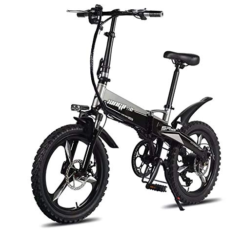 Electric Bike : XXZQQ Electric Bike Folding Mountain Bike, 7-Speed Electric Bicycle Double Shock Absorber Bicycle 48V 250W Adult Aluminum Alloy with 20 Inch Tire Disc Brake And Full Suspension Fork, Black, 5to60KM