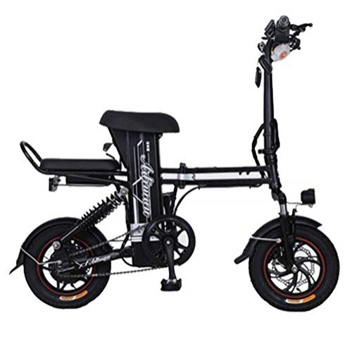 Electric Bike : XXZQQ Folding Electric Bicycle, Portable And Easy To Store 14 Inches 150 Kg Load 30 Km / H High Power Motor Disc Brake Lithium Battery with LCD Speed Display for Adults, Black, 30to40KM