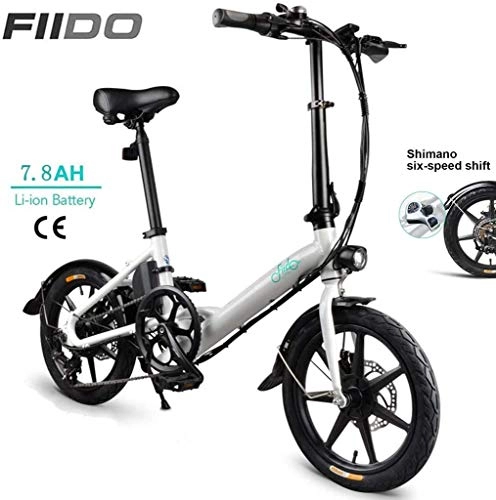 Electric Bike : Y&XF 16" Electric Folding Bike for Adults, 250W Aluminum Electric Bicycle with Pedal for Adults And Teens, with Shockproof Tire Safe Dual-Disc Brakes, for Commuting, White