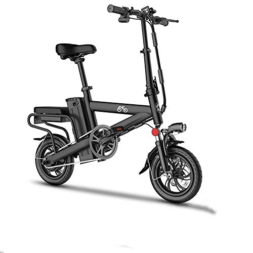Electric Bike : Y&XF Folding Electric Bike, 12 inch E-Bike Scooter Portable City Speed Bike 3 Modes with LED Lighting Unisex Electric Assisted Bicycle Outdoor Riding, Black, 90~100KM