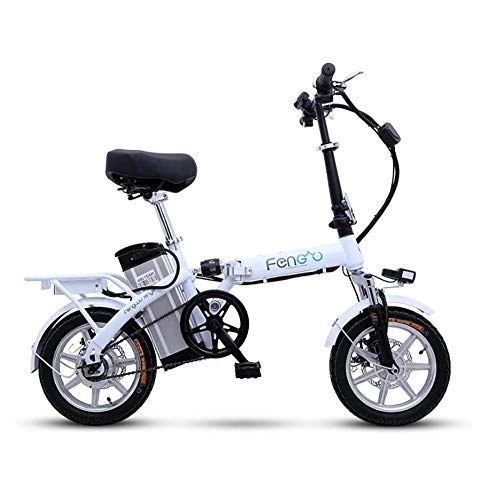 Electric Bike : Y & Z Electric Bicycle 14 Inches, With Detachable Lithium Battery 48V 18AH Lithium Battery 250w Adult High-speed Motor, The Electric Foldable Bike QU526 (Color : Black) LOLDF1 (Color : White)