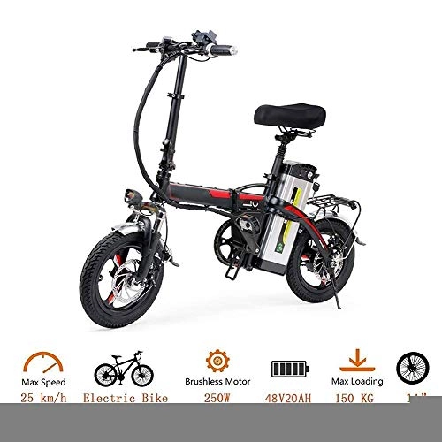 Electric Bike : Y & Z Folding Portable Electric Bicycle, Electric Bicycle 14 Inches Tires 400W Maximum 35km / H E Adult Bicycle QU526 (Color : White) LOLDF1 (Color : Black)