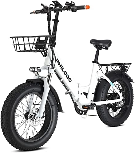 Electric Bike : YANGAC 20'' Electric Bikes, Fat Tire Electric Bike Adult, with 250W Power Motor, 48V 13Ah Li-Ion Battery, Range 60 Miles, Dual Hydraulic Disc E-Bike, 3 Riding Modes, LCD Display (UK Stock), White