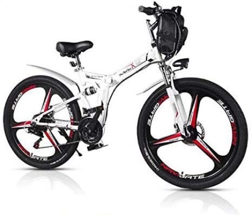Electric Bike : YAOJIA Bycicles adult bike 26 Inch Folding Electric Mountain Bike With Removable 48V 8AH Lithium-Ion Battery | 21 Speed Road Bicycle For Man trek road bike (Color : White)
