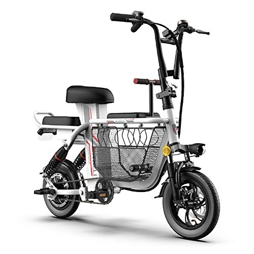 Electric Bike : YAUUYA E Bike Electric Cycle With Child Seat For Ladies, Large Storage Basket, LCD Display And 12-inch Explosion-proof Tires, Three Power Modes, 25km / h Foldable And Easy To Carry