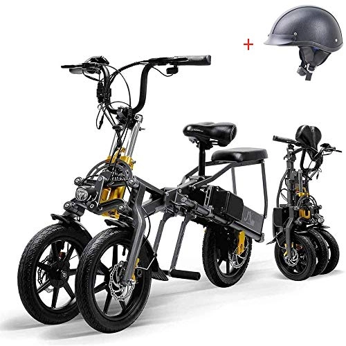 Electric Bike : YAUUYA Foldable Electric Tricycle For Adults With Poor Balance Ability, Three Wheels Electric Mountain Bike With A Helmet, Up To 30km 25km / h Lithium Battery Three Speed Modes Big Wheels