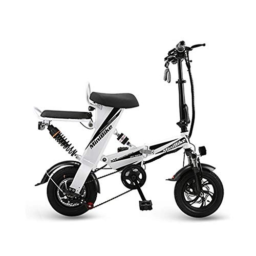 Electric Bike : YCHSG Electric bicycle folding electric bicycle small adult battery car men and women mini electric car lithium battery car, White