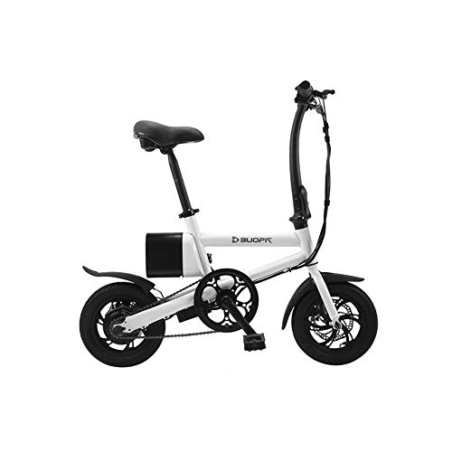 Electric Bike : YCHSG Electric bicycle folding lithium battery boost battery car mini adult small men and women travel electric car, White