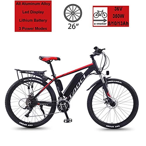 Electric Bike : Yd&h 26" Electric Mountain Bikes, Adults Electric Bicycle / Commute Ebike with 350W Motor, 36V 8 / 10Ah / 13Ah Lithium Battery, Professional 21 Speed Transmission Gears, Red, 10Ah 70Km