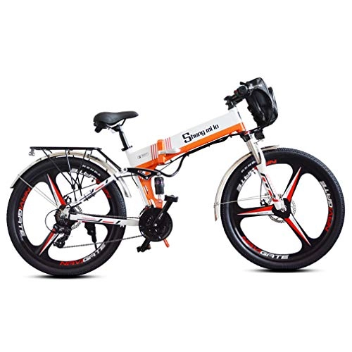 Electric Bike : Yd&h 26 Inch Electric Mountain Bike Foldable, Dual Battery Electric Bicycle for Adult, 21 Speed, Motor 350W, 48V 10.4Ah Rechargeable Lithium Battery, Cruise Mode, White