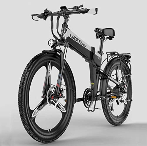 Electric Bike : Yd&h Electric Mountain Bike 26 Inches Folding Electric Bicycle with 400W 48V Li-Battery, 21 Speed Waterproof Commute Ebike with Rear Seat for Adult, B, 12.8Ah 120Km