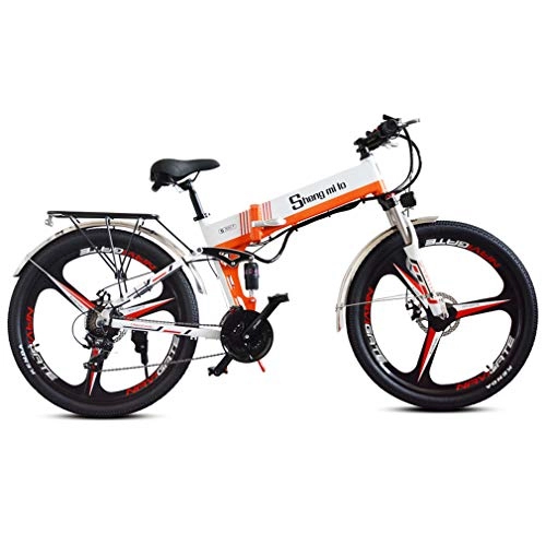 Electric Bike : Yd&h Electric Mountain Bike Foldable, 26 Inch Adult Electric Bicycle, Motor 350W, 48V 10.4Ah Rechargeable Lithium Battery, Seat Adjustable, Portable Folding Bicycle, Cruise Mode, White, 48V 50Km