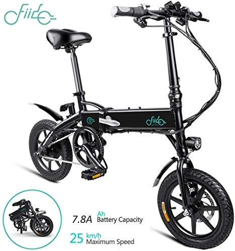 Electric Bike : YHBX FIID0 Electric Bike Moped Bike 14 Inch 250W 36V with LCD Screen Foldable E-Bike 7.8AH / 10.4AH Battery 3 Riding Modes (D1-7.8Ah, Black)