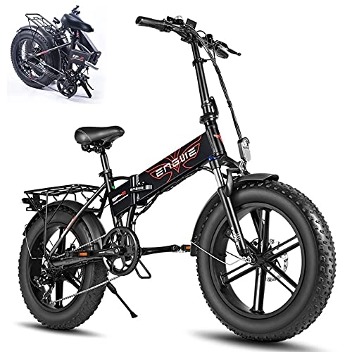 Electric Bike : YI'HUI Electric Bike Foldable 20" x 4.0 Fat Tire Electric Bicycle with 750W Motor, 48V 12.8AH Removable Battery, 7-Speed and Dual Shock Absorber for Adults, Black