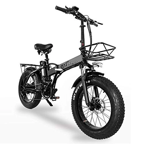 Electric Bike : yingmu Folding Electric Bicycle, 20-inch Five-speed Electric Mountain Bike, 500W Motor Power, 48V 15AH Removable Rechargeable Battery, Commute Ebike Black