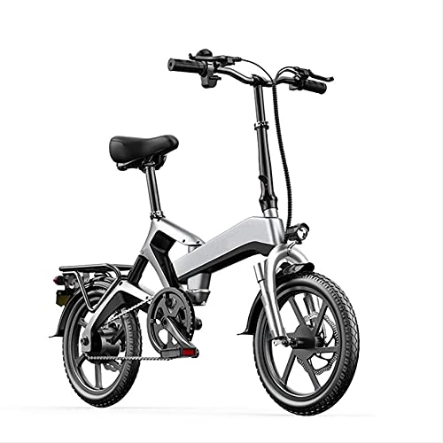 Electric Bike : YIZHIYA Electric Bike, 16" Folding Adults Electric Mountain Bicycle, Front and rear hydraulic shock absorption Magnesium alloy wheel E-bike, 400W Motor 48V10AH Removable Lithium Battery, Silver