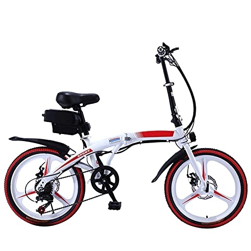 Electric Bike : YIZHIYA Electric Bike, 20" Folding Adult All Terrain Electric Mountain Bike, Removable Lithium Ion Battery High Carbon Steel E-bike, 7 Speed Variable Speed Ebike, Outdoor Riding Travel, White red, 8AH