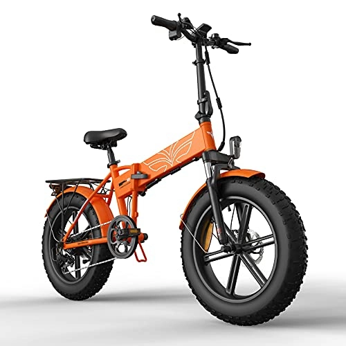 Electric Bike : YIZHIYA Electric Bike, 20 x 4.0 All Terrain Fat Tires, Adults Folding Electric Mountain Bicycle, 7 Speed 750W Motor E-bike, 48V 12.8Ah Removable Lithium Battery Snow Ebike, Orange