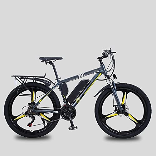 Electric Bike : YIZHIYA Electric Bike, 26" Adults Electric Mountain Bicycle, Removable Lithium Battery, 21 Speed 350W Motor E-bike, Double Disc Brakes City Commute Ebike, Gray yellow, 8AH
