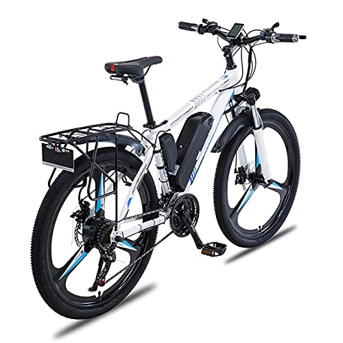 Electric Bike : YIZHIYA Electric Bike, 26" Adults Electric Mountain Bicycle, Removable Lithium Battery, 21 Speed 350W Motor E-bike, Double Disc Brakes City Commute Ebike, White blue, 13AH
