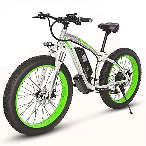 Electric Bike : YIZHIYA Electric Bike, 26" Adults Fat Tire E-bike, Front and Rear Disc Brakes, 48V 10Ah Lithium Battery, 21 Speed Mountain Electric Bicycle, All terrain Snow cross-country Electric Bike, White green