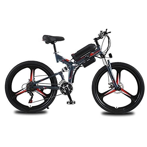 Electric Bike : YIZHIYA Electric Bike, 26" Adults Folding Electric Mountain Bicycle, Professional 21 Speed Magnesium alloy E-bike, Three Working Modes Removable Lithium Battery, Gray red, 10AH