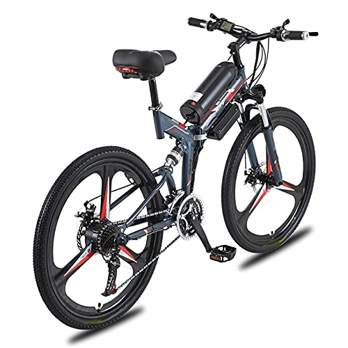 Electric Bike : YLKCU Folding Electric Bike for Adults, 26'' Electric Mountain Bicycle, 350W E-Bike with Super Magnesium Alloy Integrated Wheel, Professional 21 Speed Gears, Full Suspension