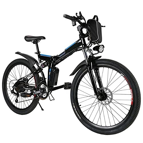 Electric Bike : YLPDS E-bike foldable electric bicycle, adults 26 inch ebike mountain bike for men and ladies 250w engine professional shimano 21-speed gear detachable 36v / 8ah battery (Color : Black)