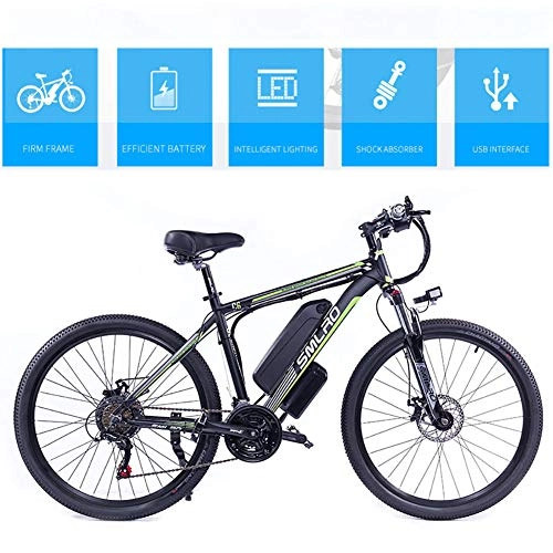 Electric Bike : YMhome 26 Inch 48V Mountain Electric Bikes for Adult 350W Cruise Control Urban Commuting Electric Bicycle Removable Lithium Battery, Full Suspension MTB Bikes, Black Green