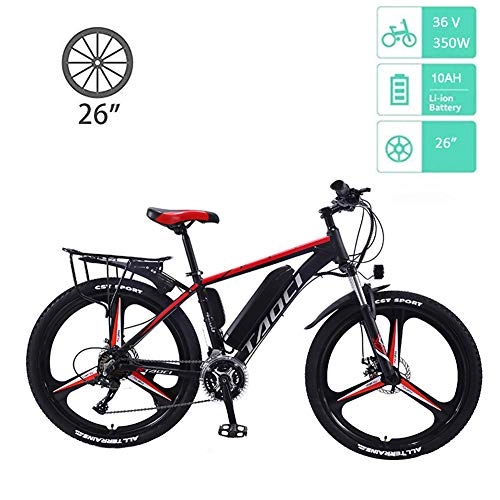 Electric Bike : YMhome 26 Inch Electric Bicycle 350W Mountain Bike 36V 10Ah Removable Lithium Battery Front & Rear Disc Brake Bike Electric Bike with 21-Speed Shimano, Black Red