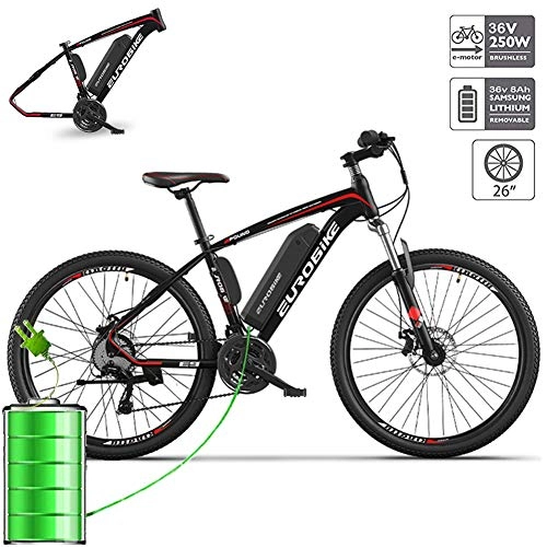 Electric Bike : YMWD Electric Bike Adult Electric Mountain Bike Powerful Fat Tire 250W Ebike 26'' Electric Bicycle Removable 8Ah / 10Ah / 14Ah Lithium-Ion Battery Pack Professional 27 Speed Gears, One wheel, 8 AH